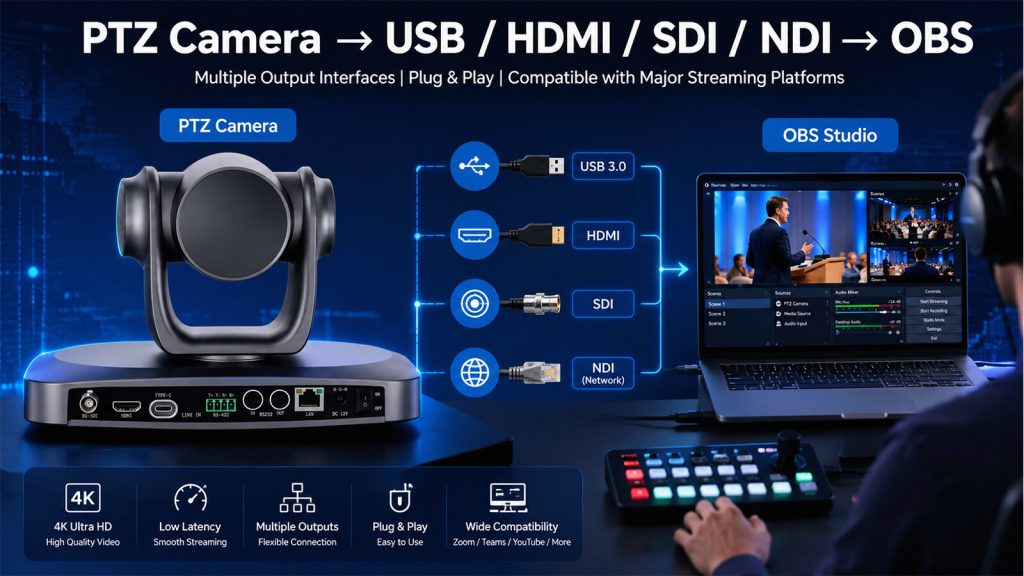 how to connect a 4K PTZ camera to OBS Studio