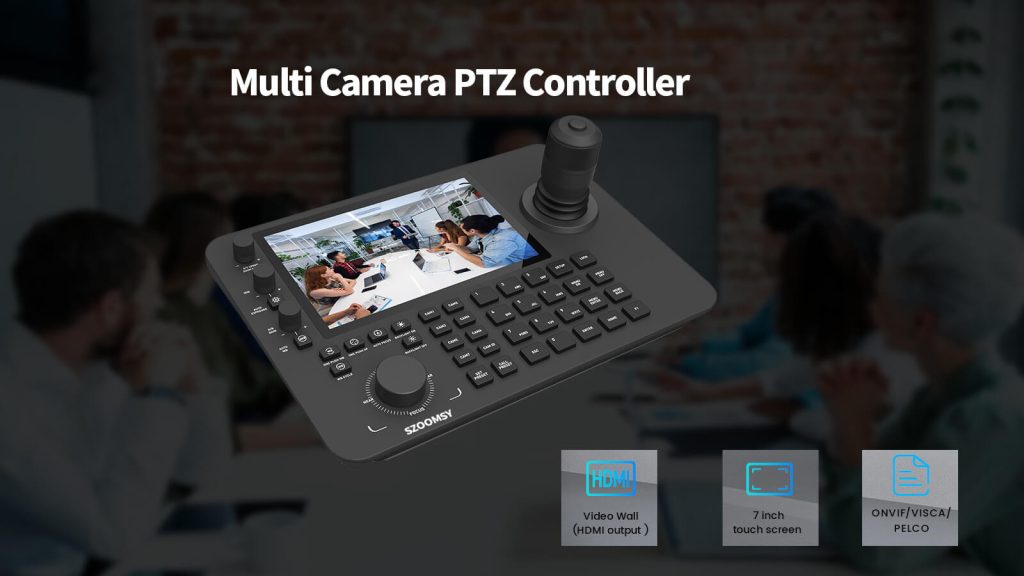 ZOOMSY multi camera PTZ controller with 7-inch touchscreen and video preview